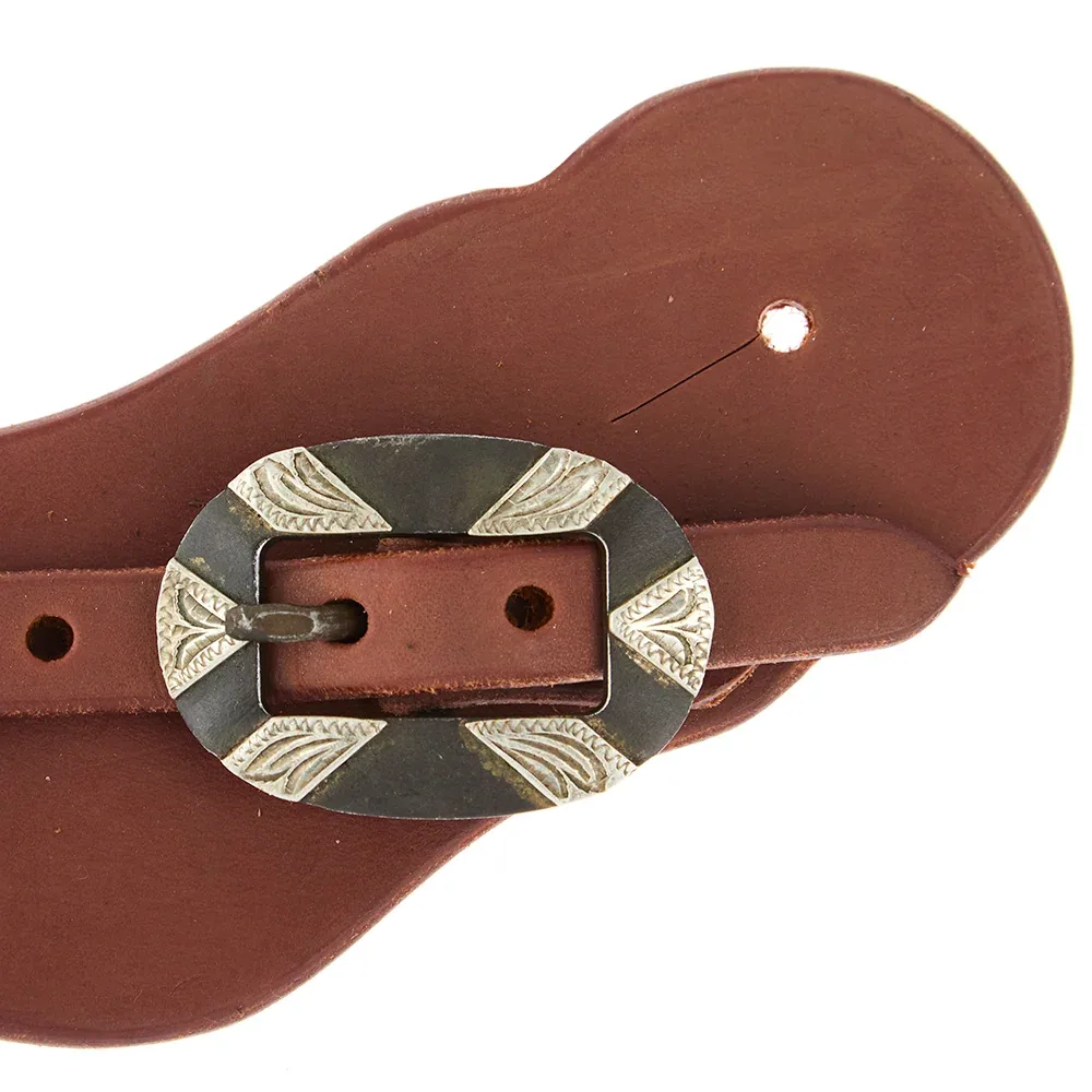 WD Tack Mens Heavy Oiled Cowboy Spur Straps with Oval Silver Bar Buckles - Image 2