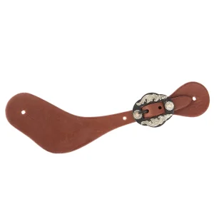 WD Tack Mens Oiled Dove Wing Spur Straps with Double Flower Buckles