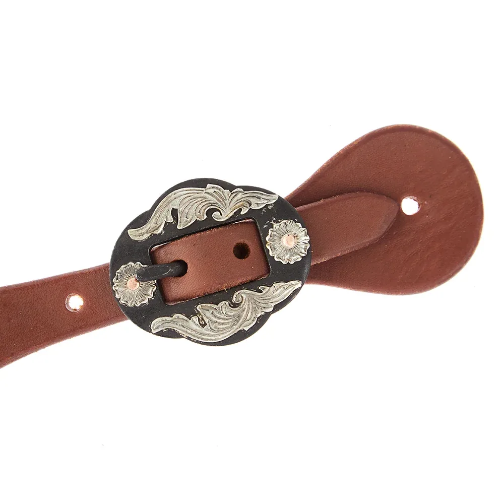 WD Tack Mens Oiled Dove Wing Spur Straps with Double Flower Buckles - Image 2
