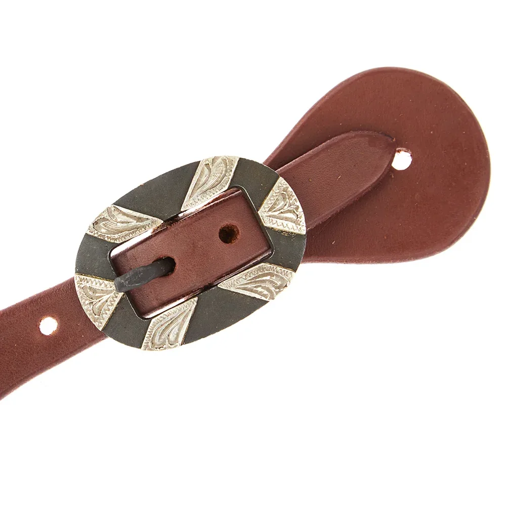 WD Tack Mens Oiled Dove Wing Spur Straps with Oval Silver Bar Buckles - Image 2