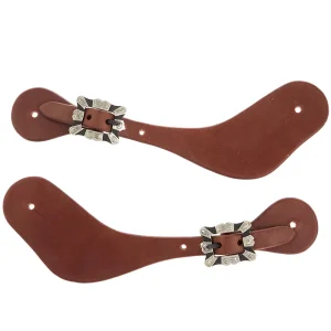WD Tack Mens Oiled Dove Wing Spur Straps with Square Silver Bar Buckles