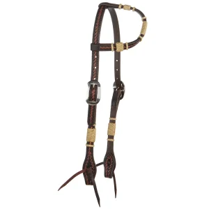 WD Tack Natural Rawhide Rope Tooled Single Ear Headstall