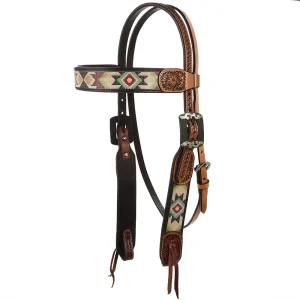 WD Tack Turquoise and Rust Embossed Beadwork Browband Headstall
