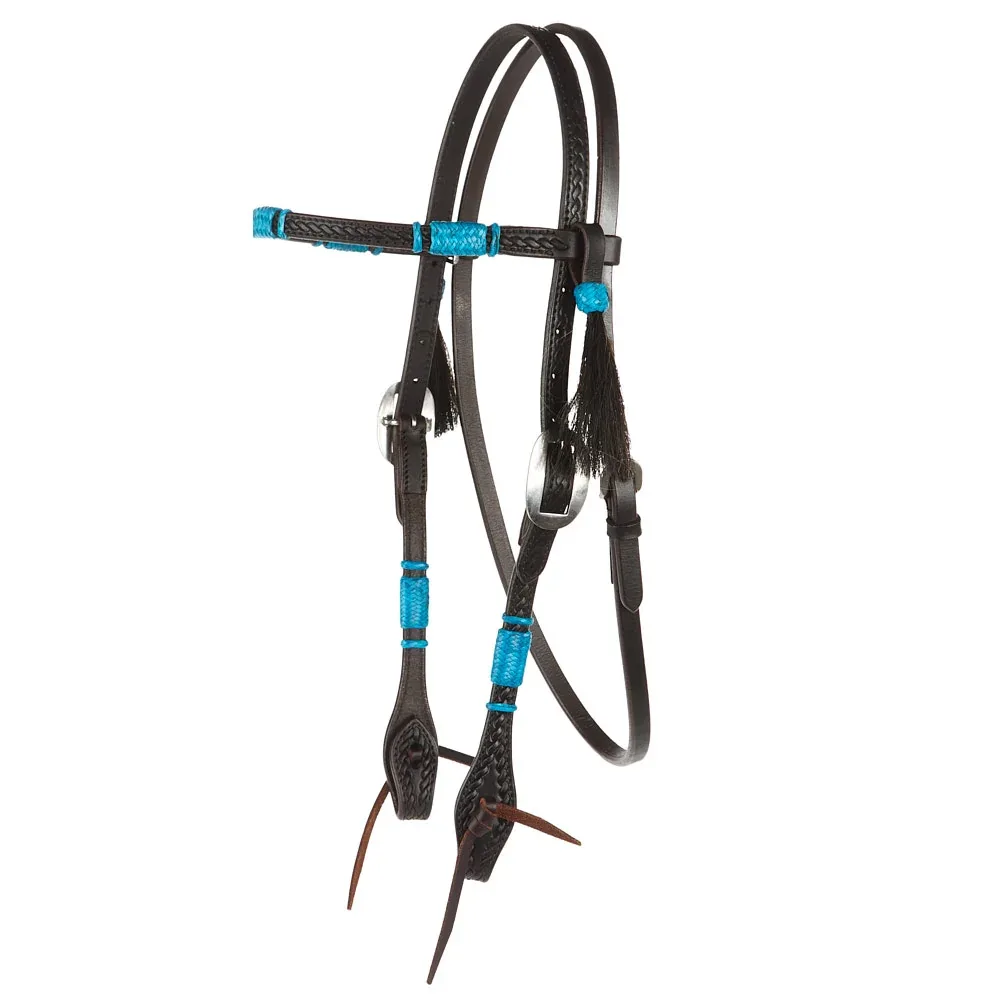 WD Tack Turquoise Rawhide Rope Tooled Browband Headstall