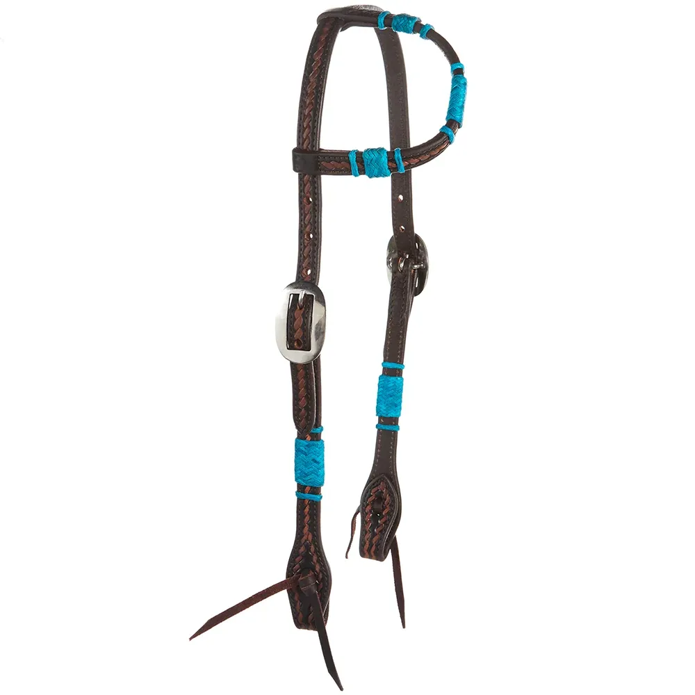WD Tack Turquoise Rawhide Rope Tooled Single Ear Headstall - Image 2