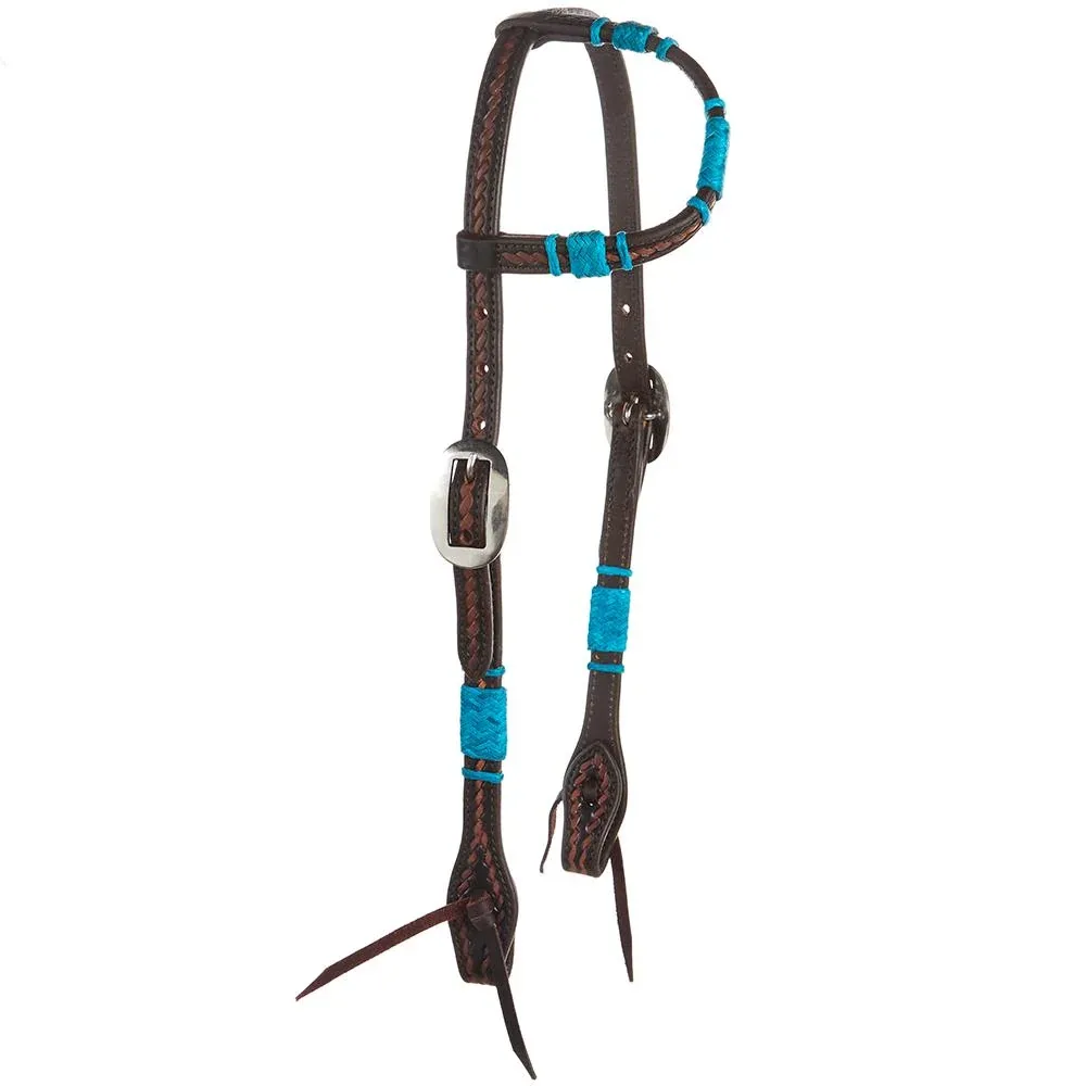 WD Tack Turquoise Rawhide Rope Tooled Single Ear Headstall