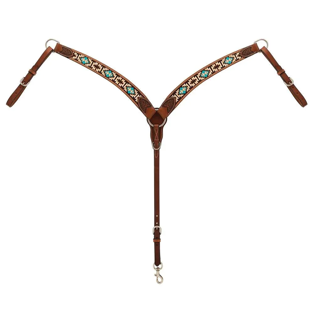 Weaver Leather Turquoise Cross Aztec Contoured Breast Collar