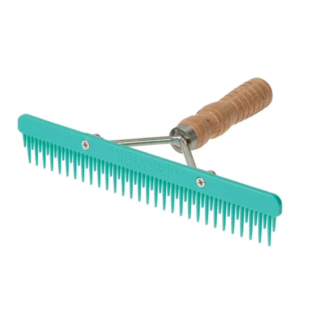 Weaver Livestock Fluffer Wood Handle Comb Aqua - Image 2