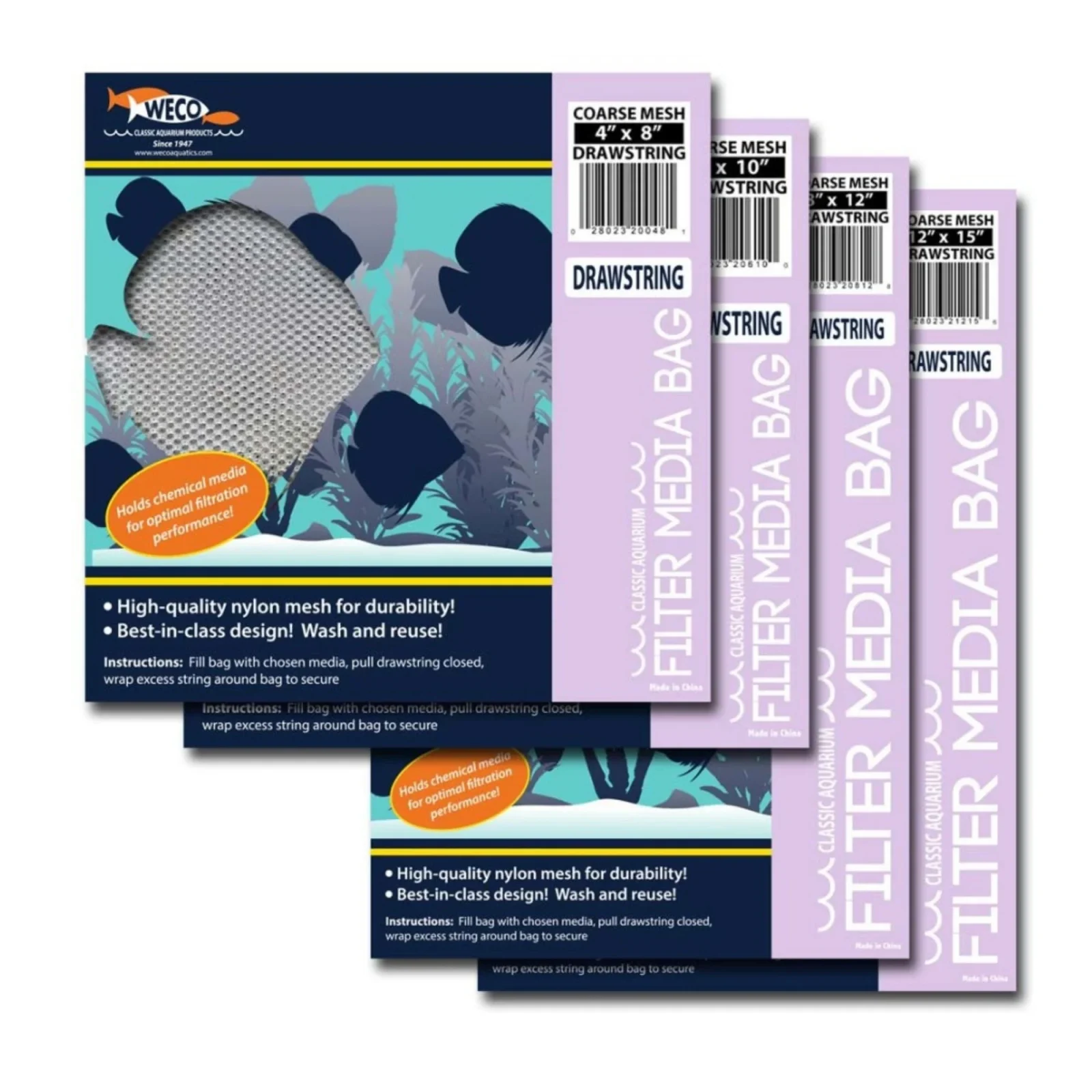 Weco Products Coarse Mesh Drawstring Filter Media Bag White, 1ea/8 In X 12 in