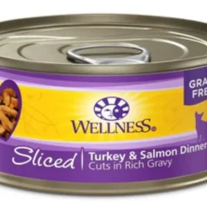 Wellness Grain Free Natural Sliced Turkey & Salmon Wet Cat Food-5.5oz-Case of 24