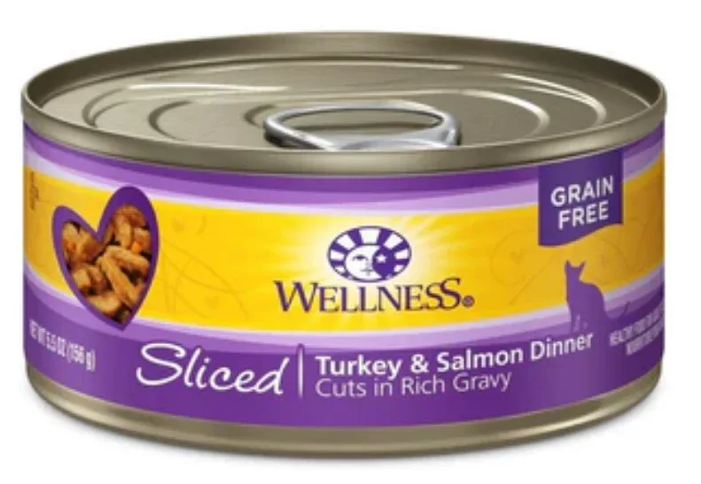 Wellness Grain Free Natural Sliced Turkey & Salmon Wet Cat Food-5.5oz-Case of 24