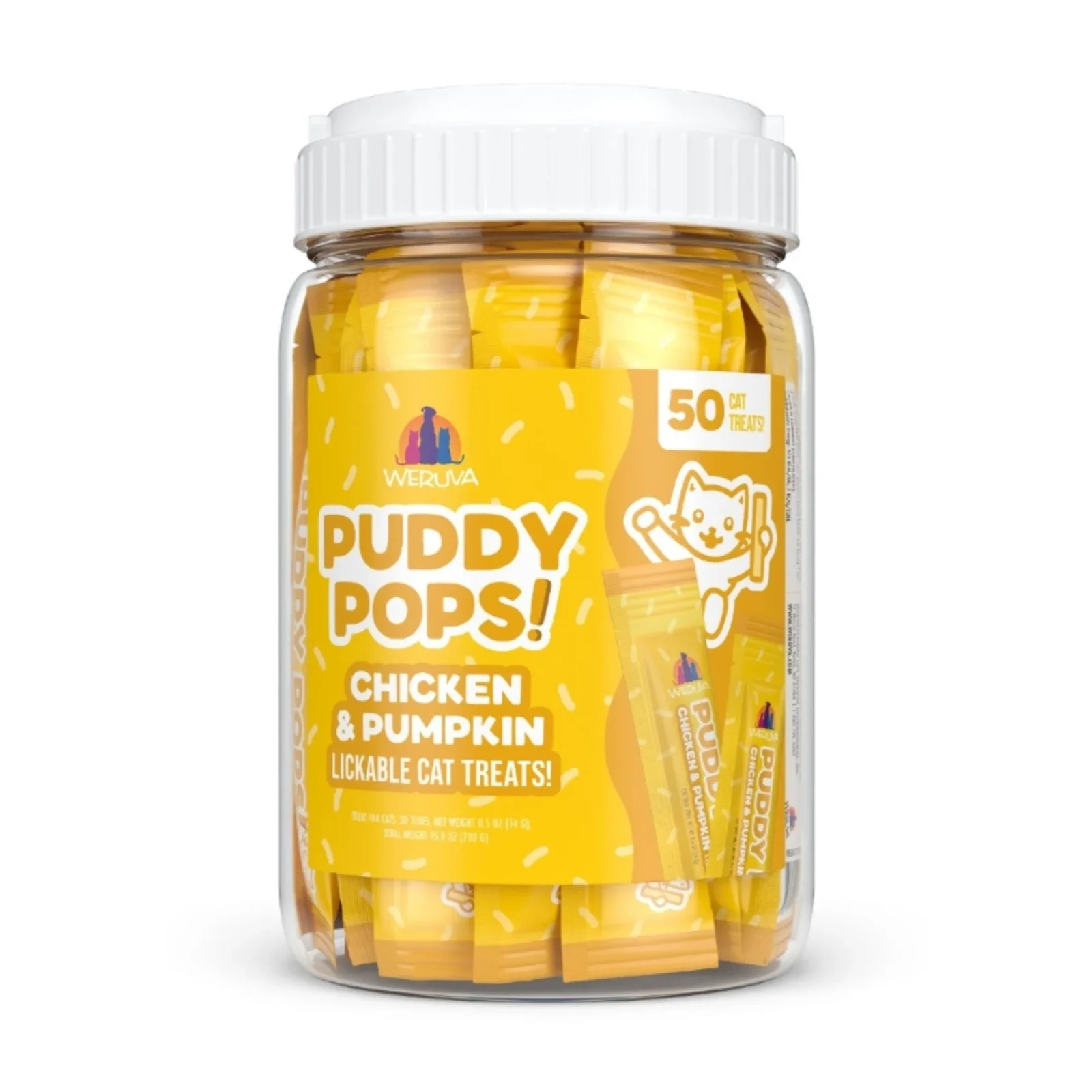 Weruva Cat Puddy Pops Chicken & Pumpkin Lickable Cat Treats, 0.5 oz each, Case of 50