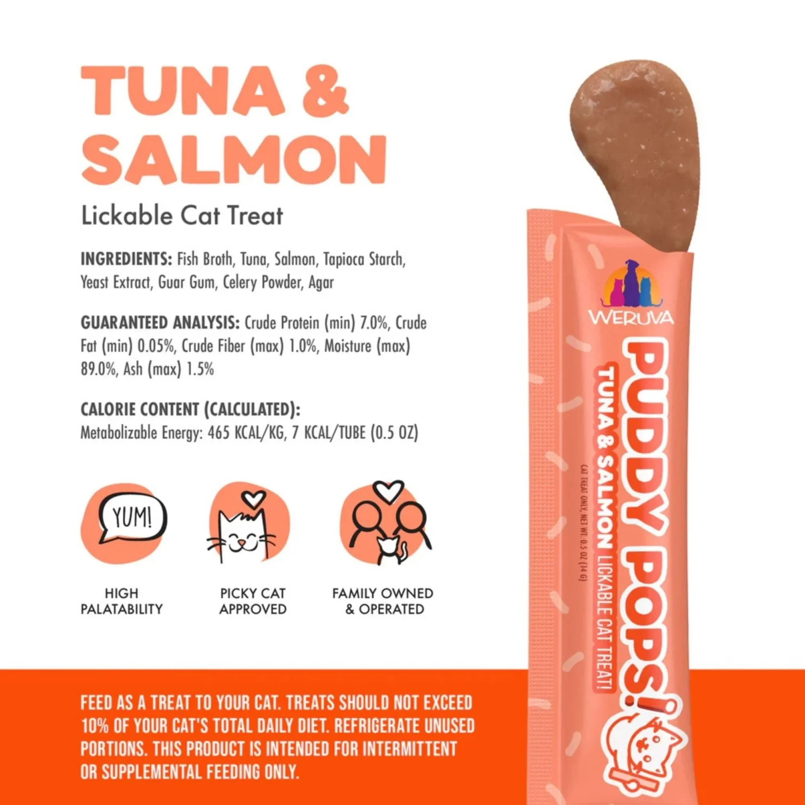 Weruva Cat Puddy Pops Lickable Cat Treat Tuna & Salmon, 5-Count - Image 2