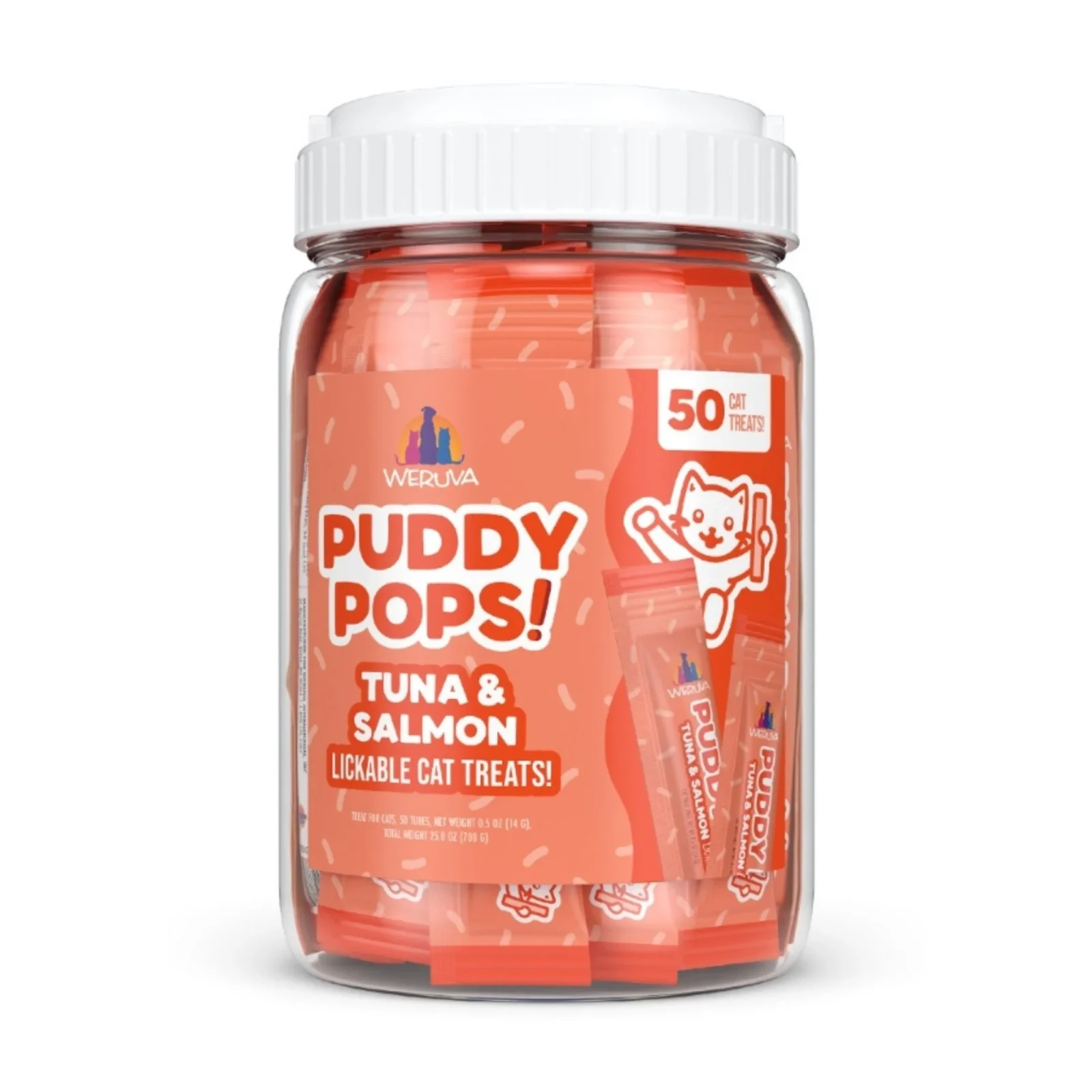 Weruva Cat Puddy Pops Tuna & Salmon Lickable Cat Treats, 0.5 oz each, Case of 50