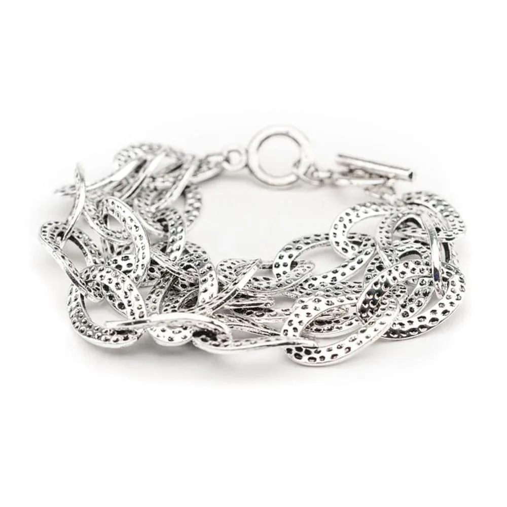 West And Company Hammered Silver 3 Strand Bracelet