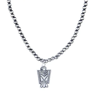 West And Company J Dainty Faux Navajo Pearl Necklace with Thunderbird Charm