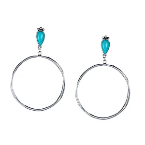West And Company & Large Burnished Silver Hammered Hoop Earrings with Turquoise