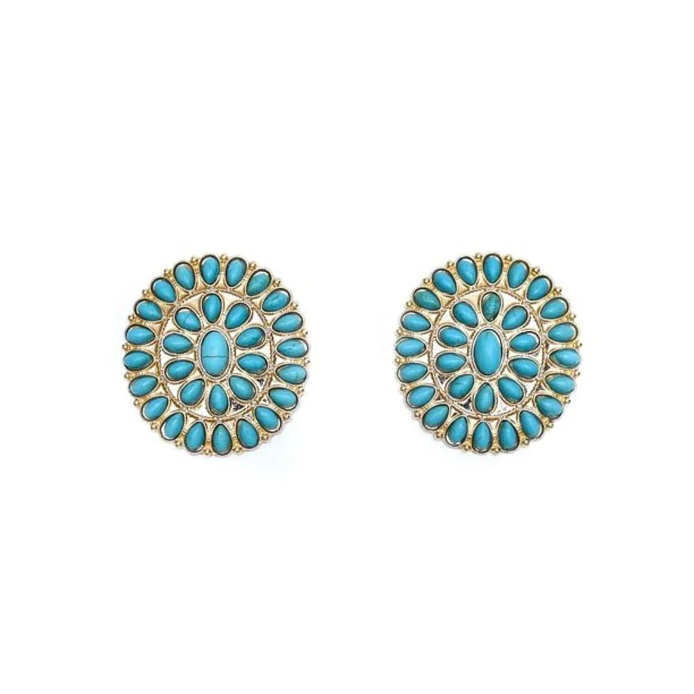 West And Company Large Gold Turquoise Cluster Earrings