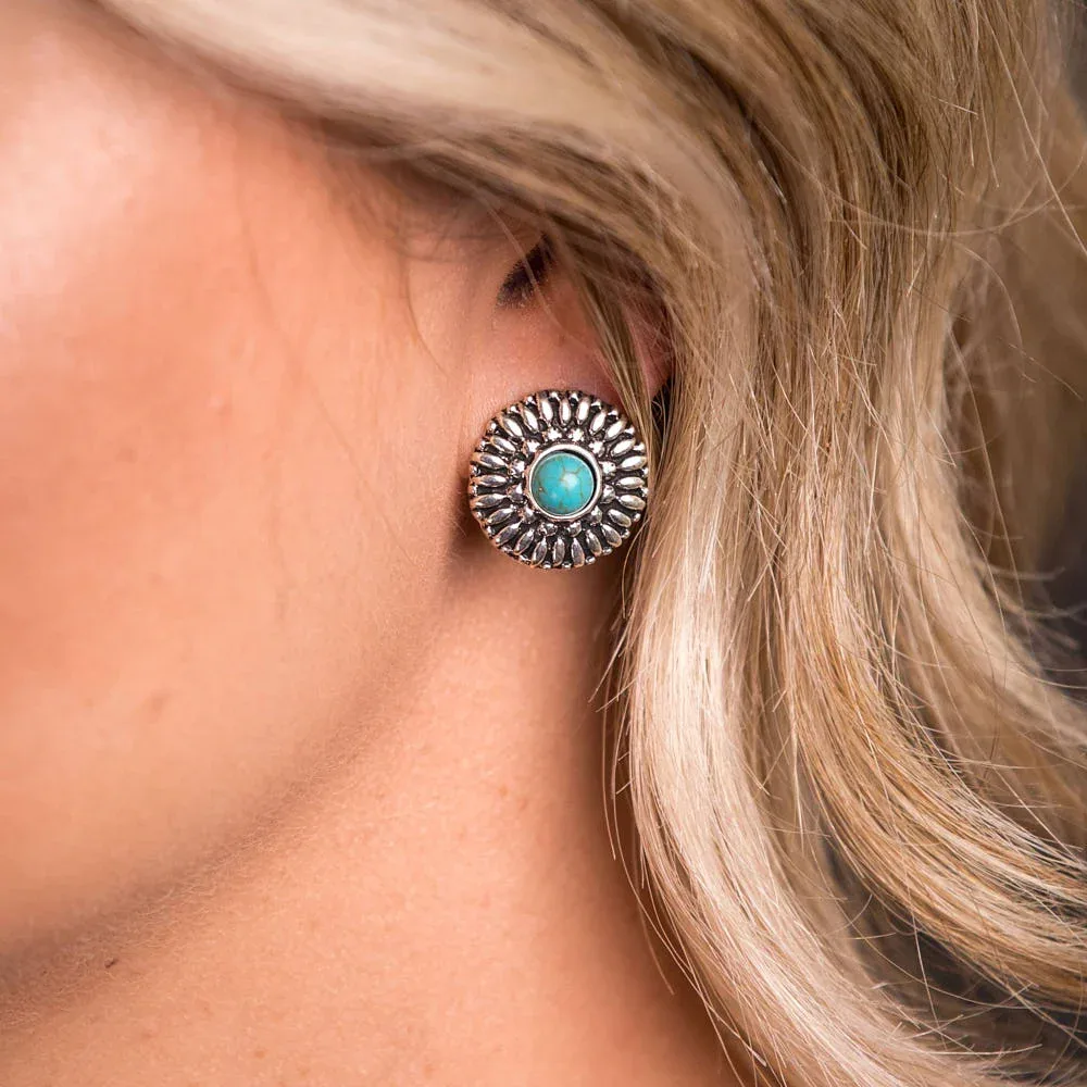 West And Company Silver Flower with Turquoise Stud Earring - Image 2