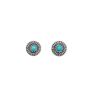 West And Company Silver Flower with Turquoise Stud Earring