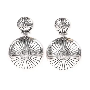 West And Company Silver Round Double Concho Earrings
