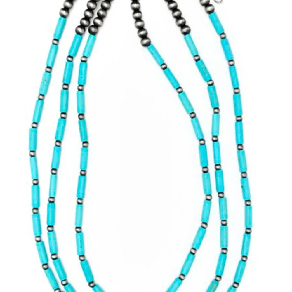 West And Company Three Str Turquoise and Navajo Pearl Necklace