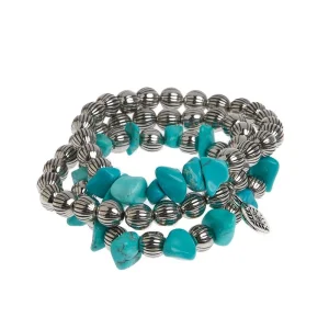 West And Company Three Turquoise Chunk Stretch Bracelets
