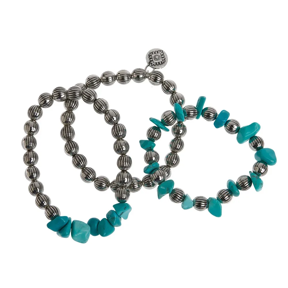 West And Company Three Turquoise Chunk Stretch Bracelets - Image 2
