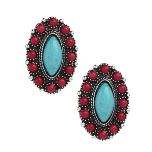 West And Company Turquoise & Red Post Earrings
