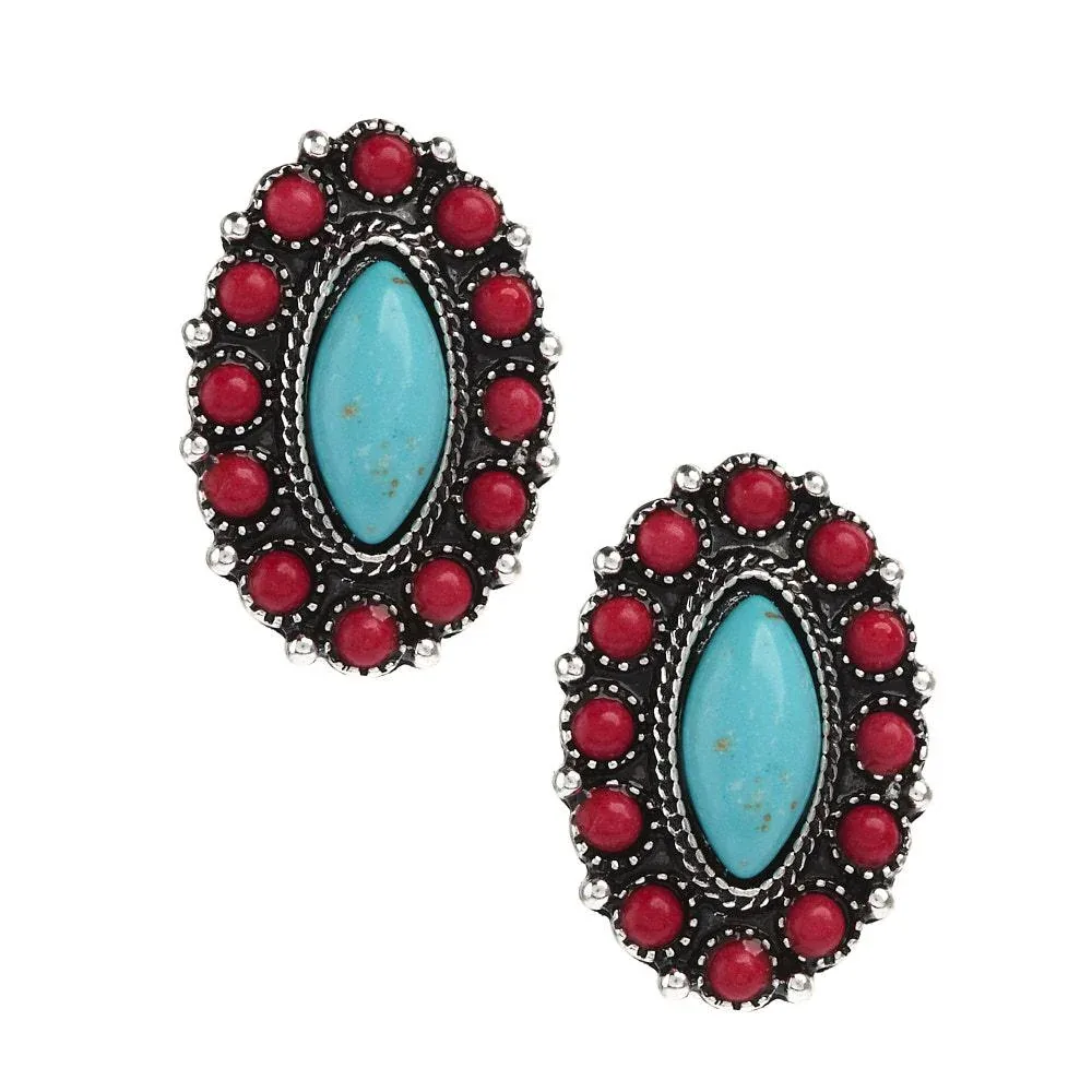 West And Company Turquoise & Red Post Earrings