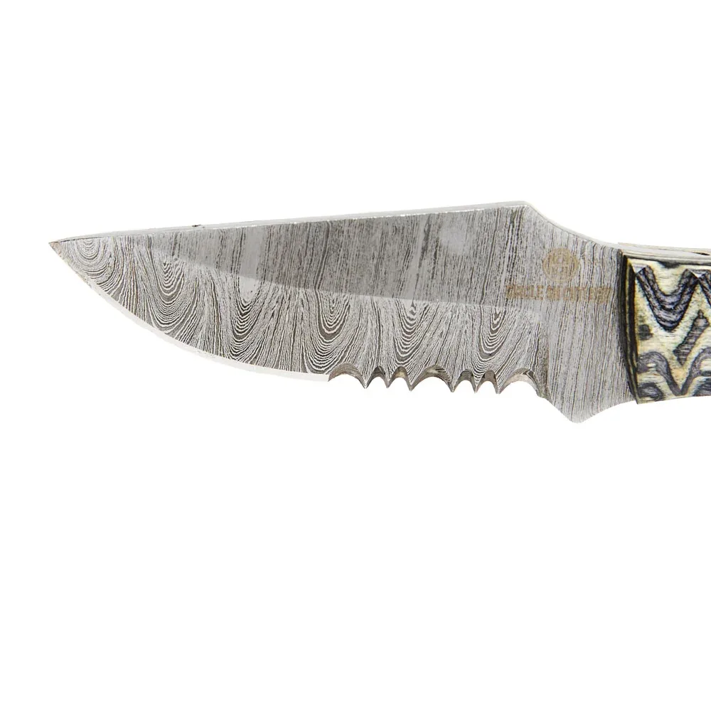 Western Fashion Circle SH Cutlery Black & Gold Partial Serrated Fixed Blade with Sheath - Image 2