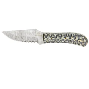 Western Fashion Circle SH Cutlery Black & Gold Partial Serrated Fixed Blade with Sheath