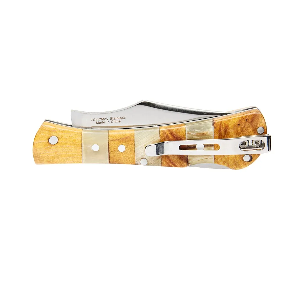 Western Fashion Circle SH Cutlery Brown Acrylic Clip Folding Knife - Image 2