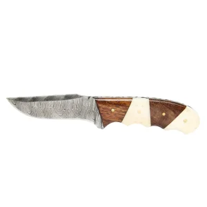 Western Fashion Circle SH Cutlery Damascus 6 1/2In Wood & Bone Knife with Sheath