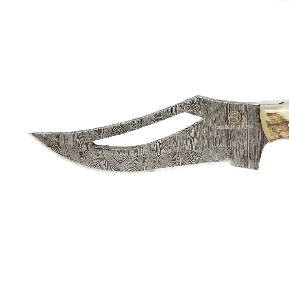 Western Fashion Circle SH Cutlery Damascus Antler Skinner Knife with Sheath - Image 2