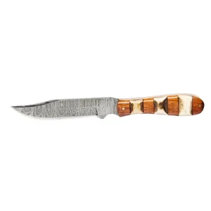 Western Fashion Circle SH Cutlery Damascus Natural Wood And Stag Horn Knife With Sheath