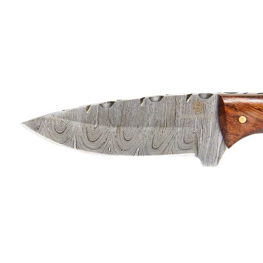 Western Fashion Circle SH Cutlery Damascus Wood & Bone Drop Point Knife with Sheath - Image 2