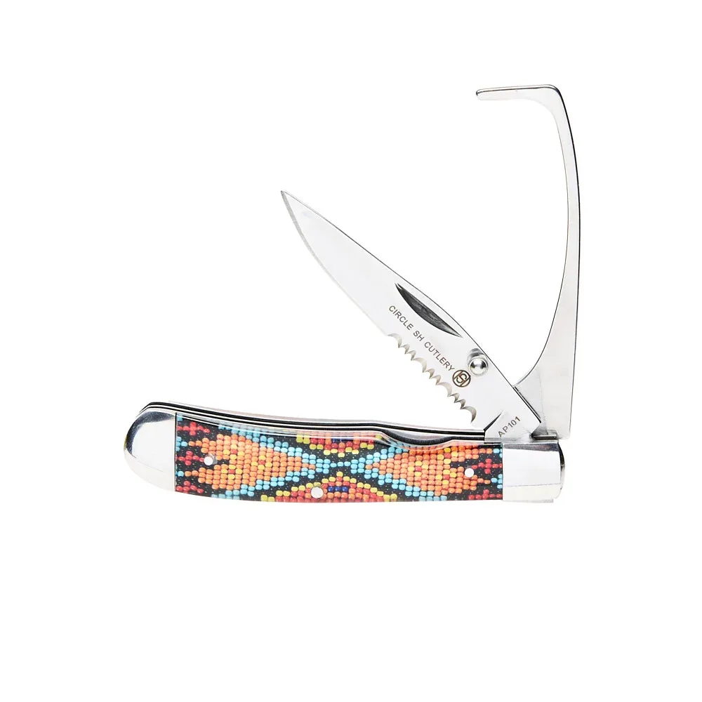 Western Fashion Circle SH Cutlery Hoof Pick Serrated Orange Fiesta Knife