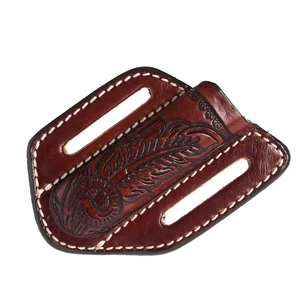 Western Fashion Circle SH Cutlery Trapper Knife Sheath Brown Feather Stamp