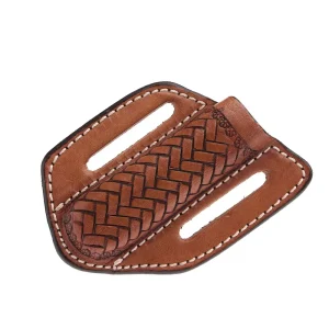 Western Fashion Circle SH Cutlery Trapper Knife Sheath Light Tan Basket Stamp