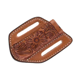 Western Fashion Circle SH Cutlery Trapper Knife Sheath Tan Black Flower Inlay