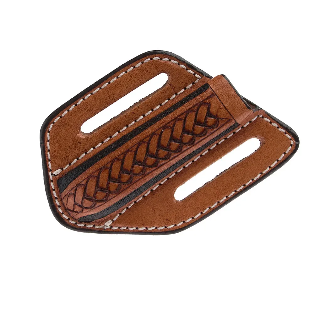 Western Fashion Circle SH Cutlery Trapper Knife Sheath Tan Rope Black Inlay