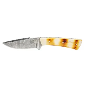 Western Fashion Circle SH Cutlery White & Yellow Damascus Skinner Knife with Sheath