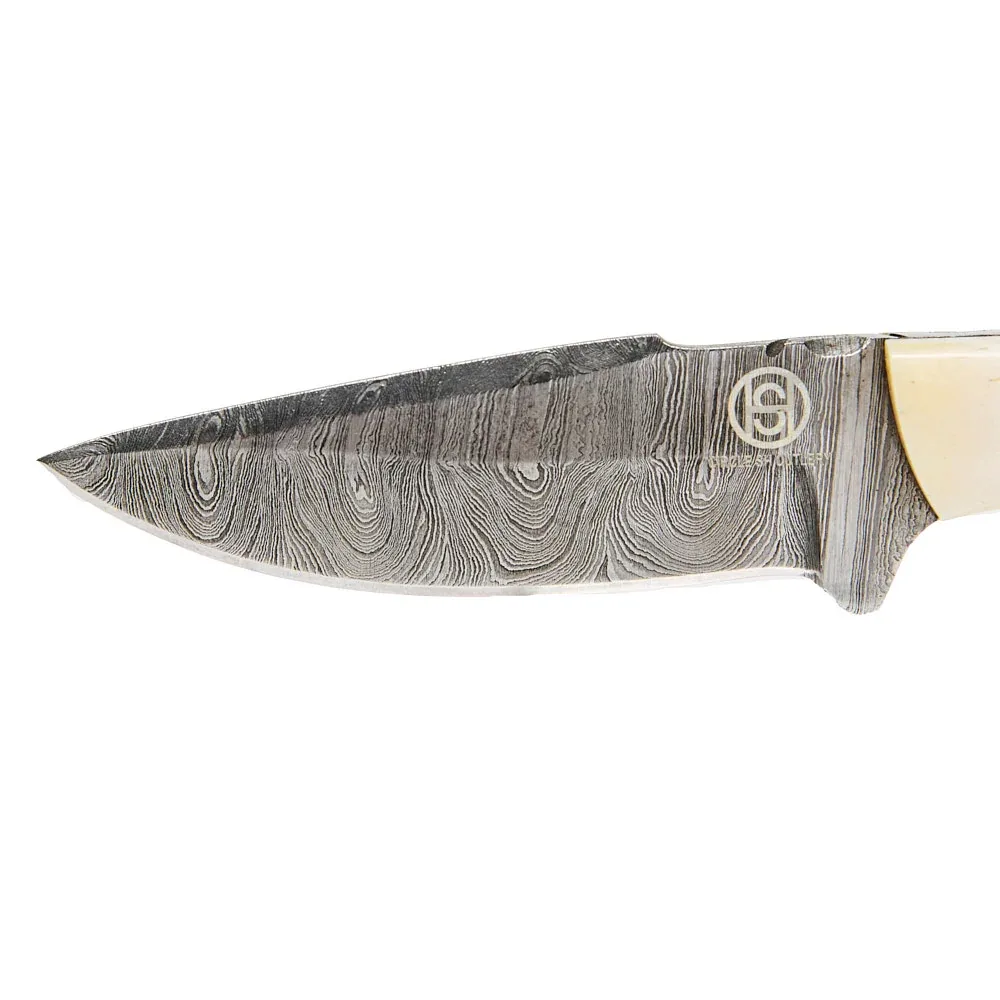 Western Fashion Circle SH Cutlery White & Yellow Damascus Skinner Knife with Sheath - Image 2