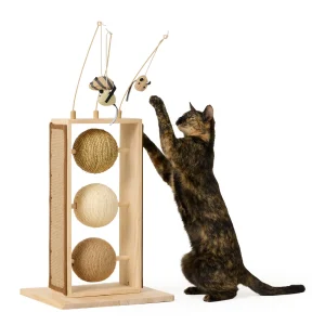 Whisker City® 27.5-in Ball and Mouse Toy Cat Scratcher Post, Jute, Sisal, Seagrass, Tan, Brown