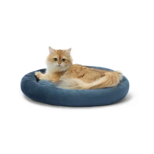 Whisker City® Bolster Cat Bed, Gray & Navy, Machine Washable, 20L x 17W