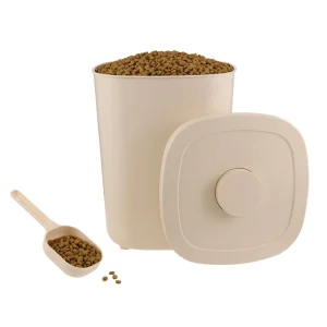 Whisker City® Cat Food Storage Container & Scoop, Cream, Holds 10 Lbs, 9.84 IN X 9.84 IN X 12.91 IN