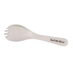 Whisker City® Feed Me Meow Silver Spork, 2-in-1 Utensil, For Wet or Dry Cat Food, Stainless Steel