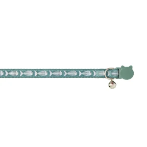 Whisker City® Fish Bone Cat Collar, Easy Release Collar, Break-Away, Green & Silver, Multiple Sizes