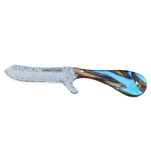 Whiskey Bent Knives Bu utter 3 Fixed Blade Knife Damascus Steel w/Leather Sheath 3.5